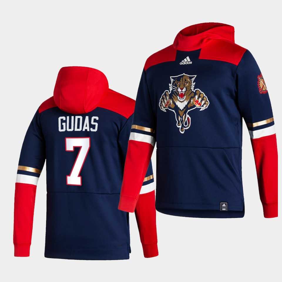 Men Florida Panthers 7 Gudas Blue NHL 2021 Adidas Pullover Hoodie Jersey